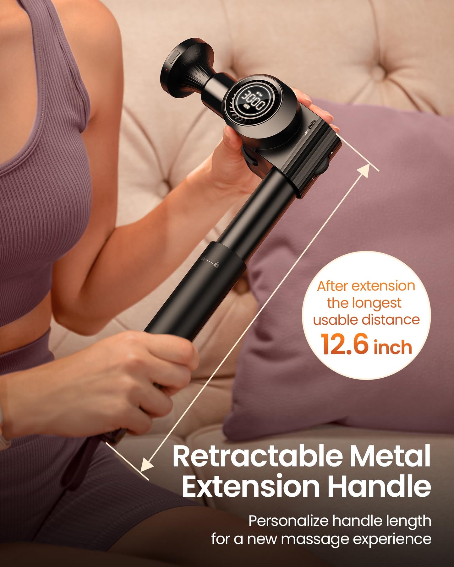 NAPRE Foldable Massage Gun Deep Tissue with 5 Adjustable Angles,Portable Handheld Percussion Back Massager for Muscle/Neck/Body Pain Relief with Long Extension Metal Handle,32-Speeds,with Carry Case