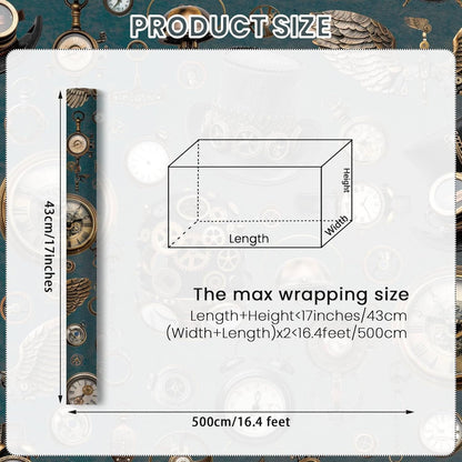 Joviwrap Watch Wrapping Paper Roll, Mechanical, Gears Vintage Clock Print Gift Wrap Steampunk Vintage Gift Wrapping Paper for Party, DIY Craft Projects, 17 Inches x 16.4 Feet