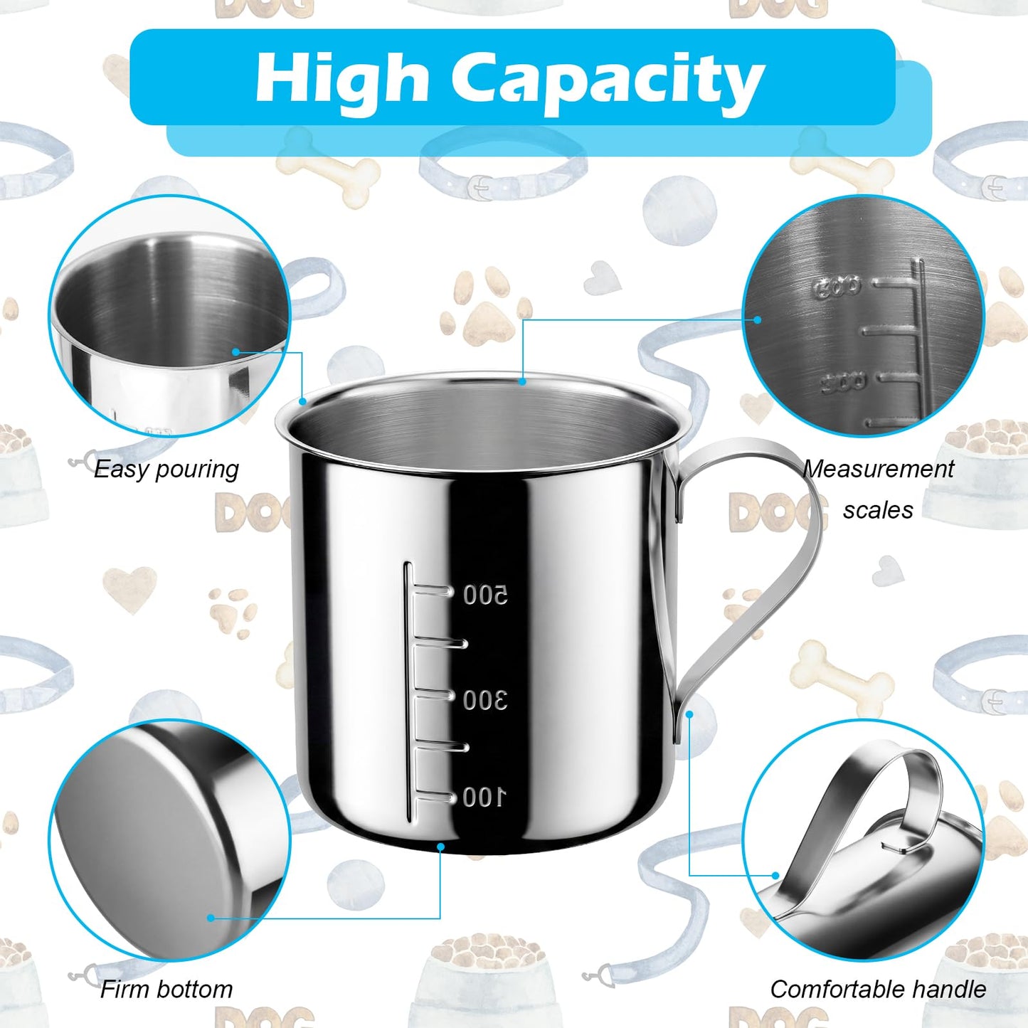 Ashmacdo Dog Food Scoop 2 Cup,304 Stainless Steel Measuring Cups with Handle Pet Food Scoop Cup Measuring Scoop for Dogs, Cats, Birds & Rabbits – Ideal for Dry Food & Treats (2 Cup)