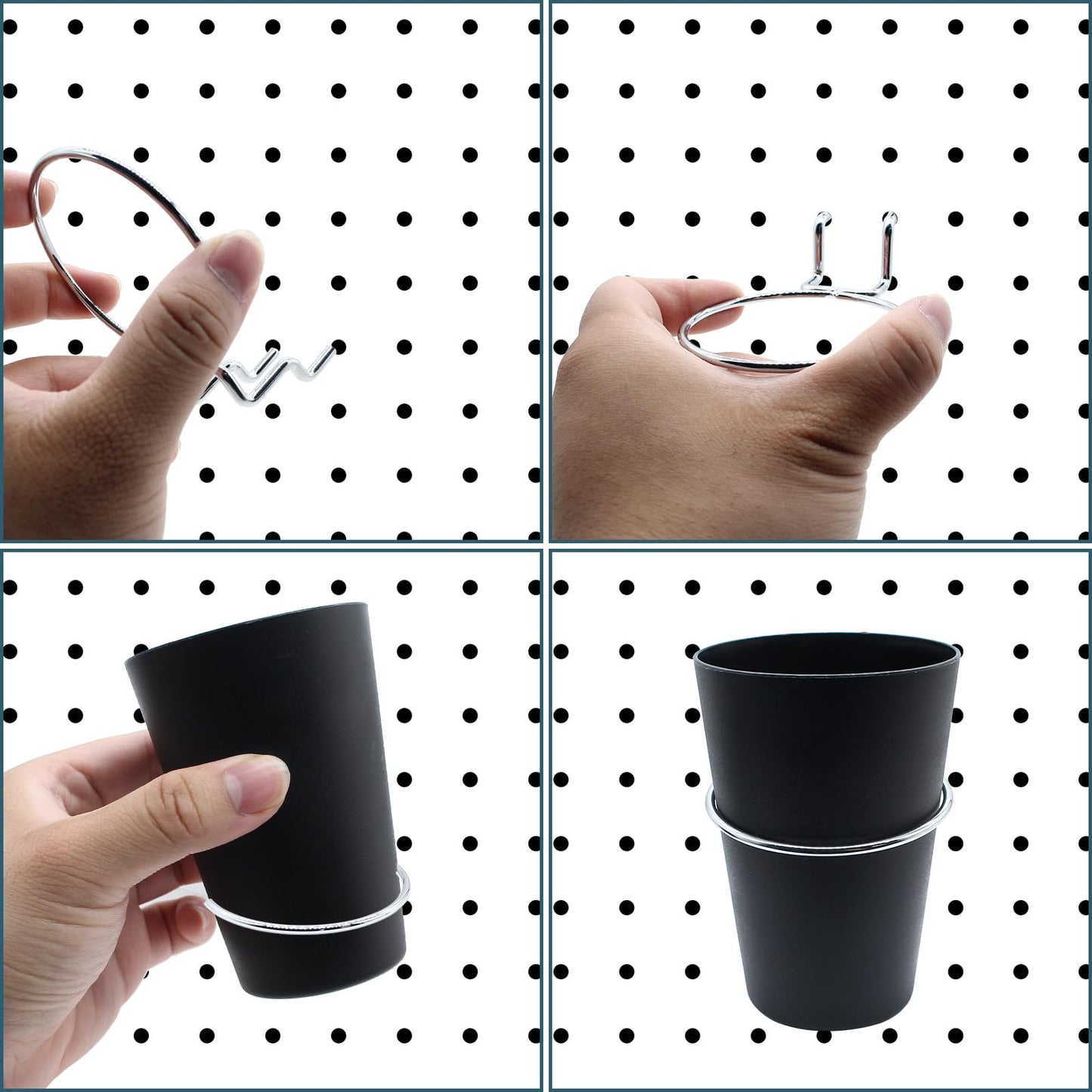 Moicstiy 6 Set Pegboard Bins with Rings, Ring Style Pegboard Hooks with Pegboard Cups Pegboard Cup Holder Organizer for Art, Craft Storage (Black)