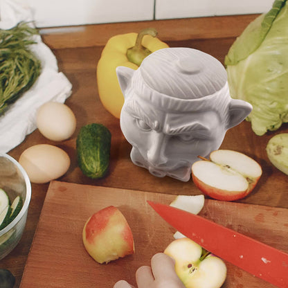 Kwirkworks Spooky Dracula Garlic Pot - Unique Ceramic Container with Three Ventilation Holes for Fresh Garlic Storage