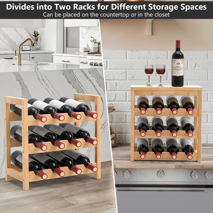 FoverOne 24-Bottle Bamboo Wine Rack Freestanding Floor, 6 Tier Wine Display Rack with Table Top, Wine Storage Shelf for Kitchen Dining Room Bar