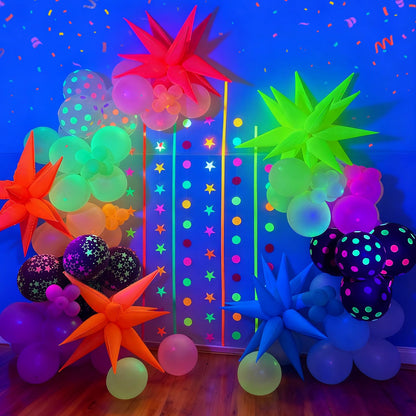 GYIPFIPA UV Neon Balloons, Glow in the Dark Party Supplies Neon Foil Explosion Star Balloon Kit Cone Balloons Glow in the Dark Birthday Decorations for Blacklight Party Decoration