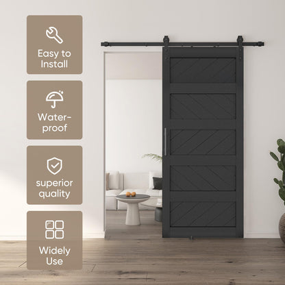 JUBEST 36" x 84" Barn Door, Slding Barn Door Kit Wave-Shape Barn Door Panel with Hardware Kit Include, Easy Installation, Solid Wood, MDF & PVC Covered, Black