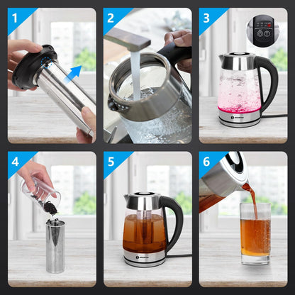 1500W 1.7L Aigostar Electric Kettle, Tea Kettle with Temperature Control and Tea Infuser, Hot Water Kettle