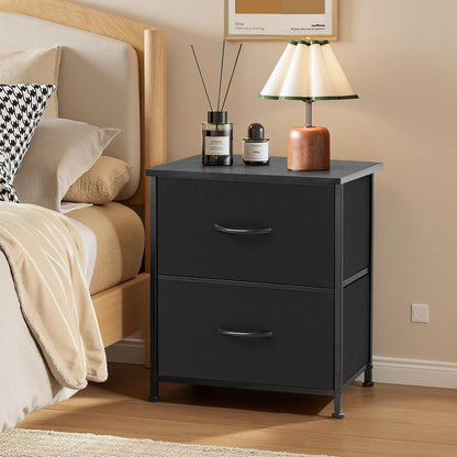 2 Closet, 11.8" 18" 20", Nightstand, Small Drawer Dresser End Table Bedside Furniture, Wooden Top Fabric Bins