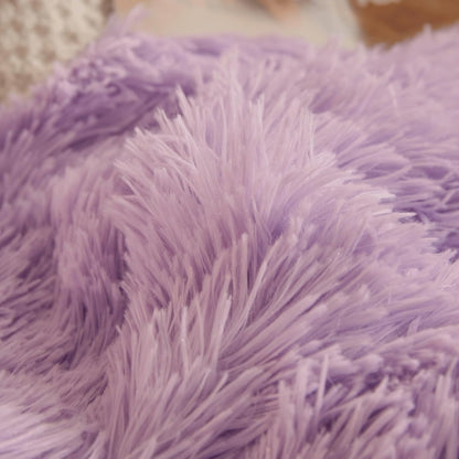 Soft Lavender Faux Fur Fluffy Pillow Case, Cute Decorative Fuzzy Pillow Covers for Home Bedroom Living Room, Set of 2