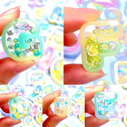 Alphabet Resin Shaker Molds Kawaii Keychain Charm Large and Small Set Pack of 107 Silicone Trays Seal Films Precision Tip Applicator Bottle Kit Bundle