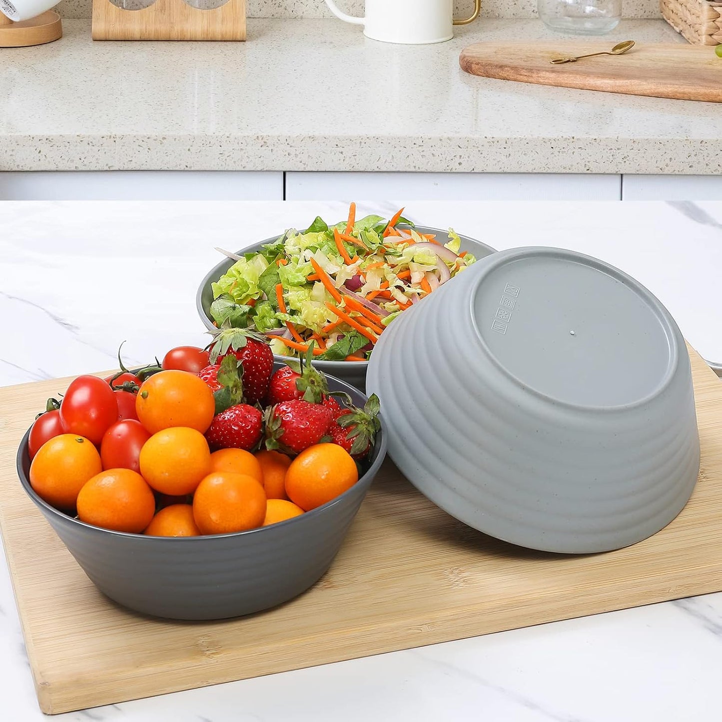 Cereal Bowls 36 OZ - Set of 12 Unbreakable Wheat Straw Plastic Serving Snack Bowls, Dishwasher Microwave Safe for