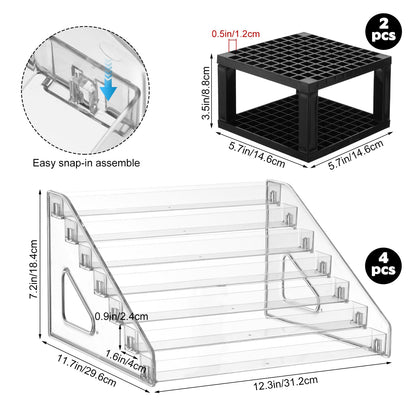 YEXEXINM 4 Pcs Clear Paint Organizer With 2 Pcs Paint Brush Holder,7 Layers Acrylic Paints Organizer Storage Rack,Craft Paints Organizers Rack
