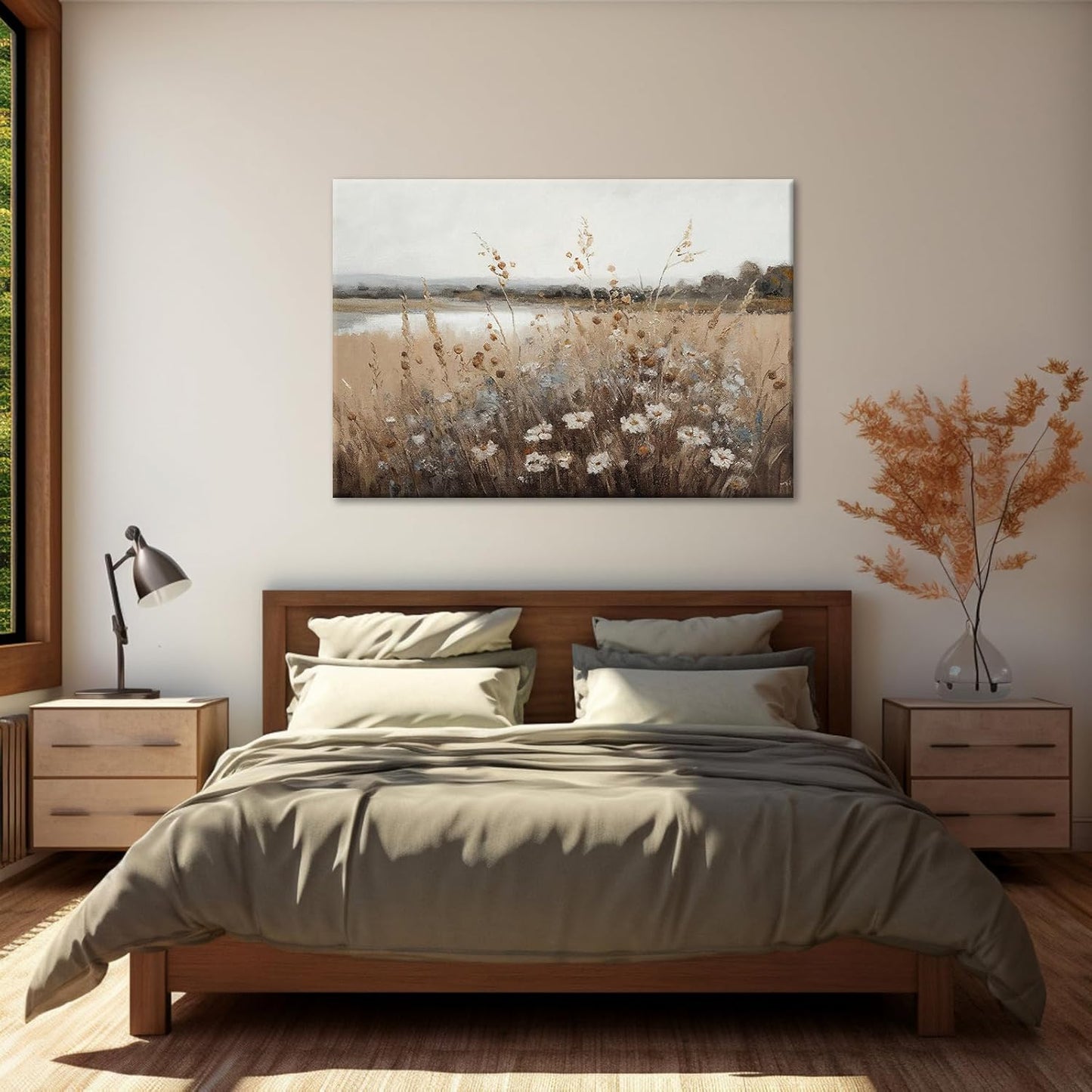 Framed Vintage Wall Art Country Field Landscape Oil Painting, Classical Paintings Poster Prints for Living Room 16x12