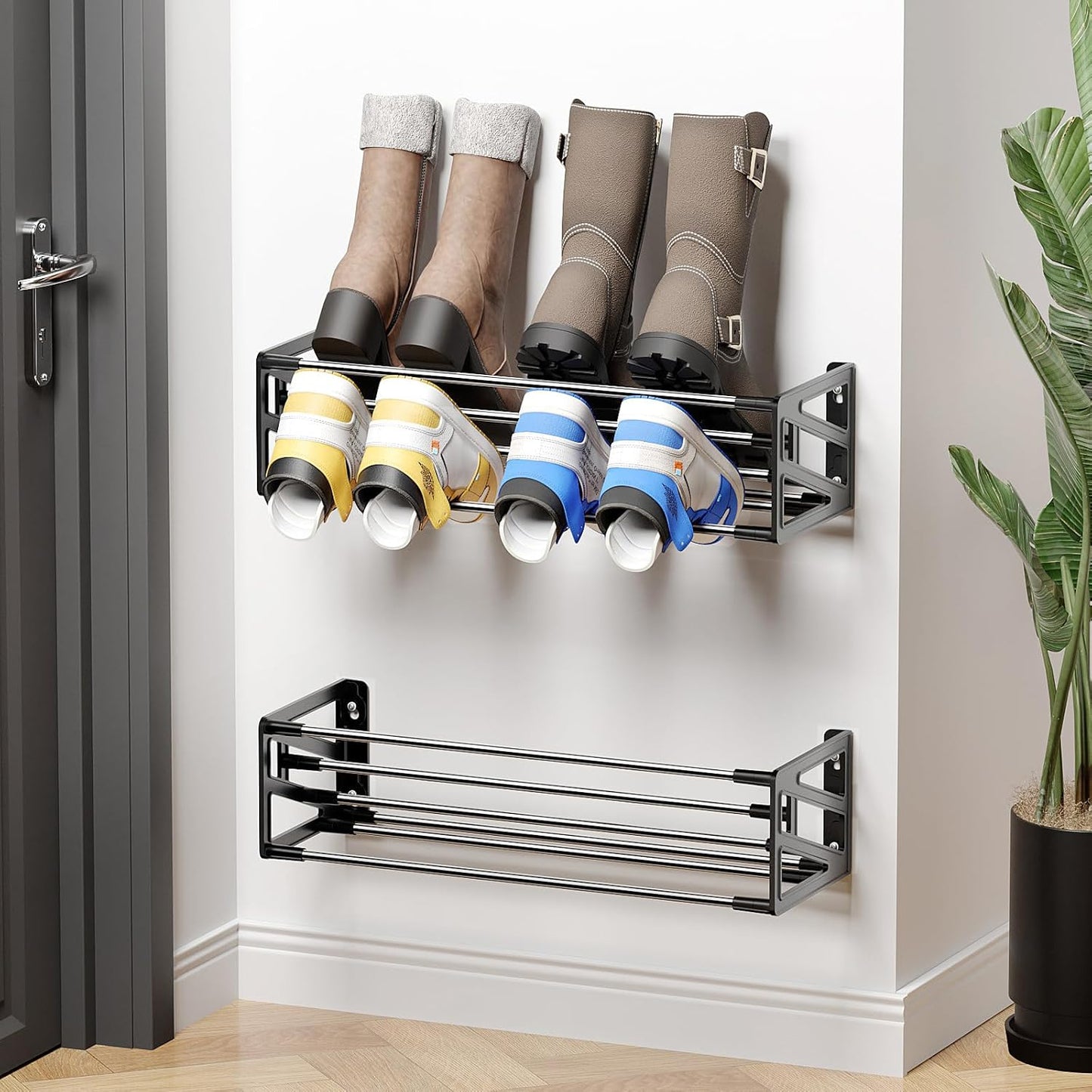 2 Pack 8 Closet Wall Shoe Rack,Hanging Shoe Storage Holds Pairs of Shoes Over The Door Wall Mounted Shoe Organizer