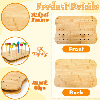 Acshio 2 Pack Bamboo Skewer Holder, 90 Holes Fruit Kabobs Cocktail Pick Stand, Appetizer Food Display Serving Curved Board for Party, Buffet, Catering Event