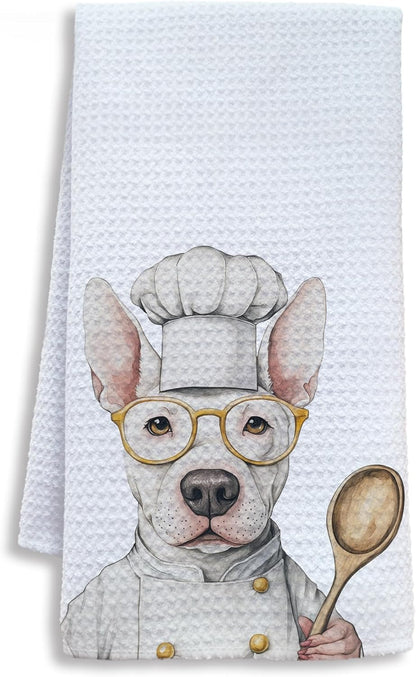 Shrago 16x24 Inch Funny Bull Terrier Dog Kitchen Towels, Bull Terrier Gifts for Women Dish Tea Towels for Kitchen, Dog