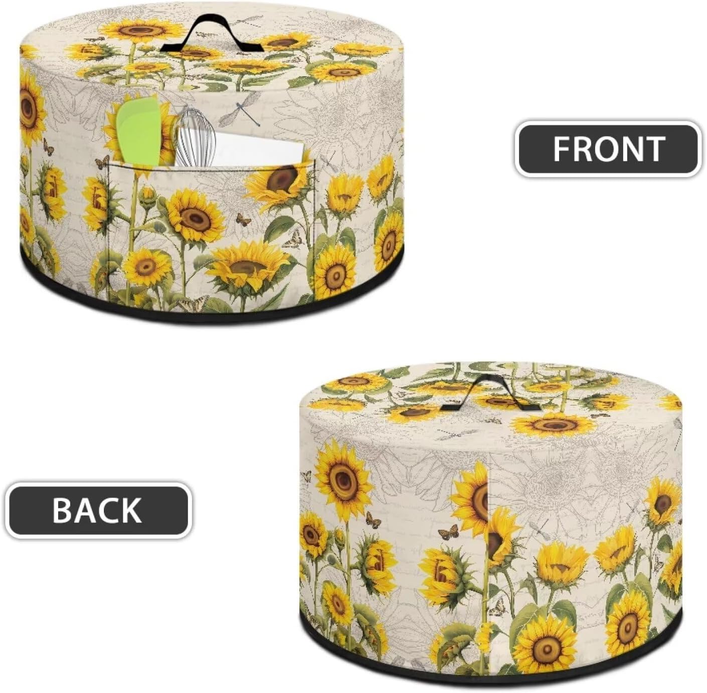 Kitchen Appliance Dust Covers for 6 7 8 Quart Slow Cooker, Sunflower Butterfly Oval Design, Pocket for Clean Kitchen