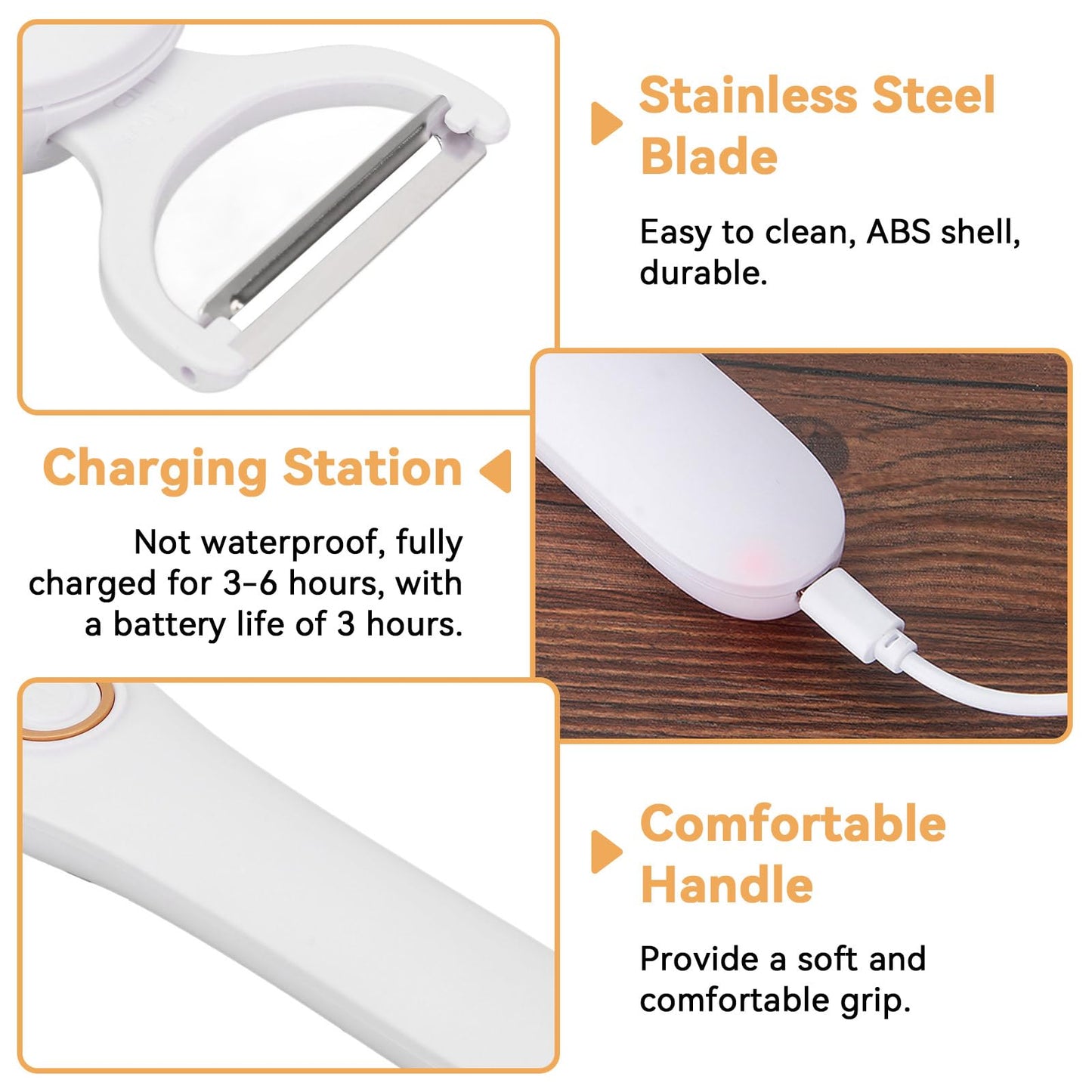 Electric Potato Peeler, Handheld Vegetable Peeler Set with 3 Interchangeable Blade Heads USB Rechargeable Veggie Fruit Peeler for Pears, Carrots, Cucumber
