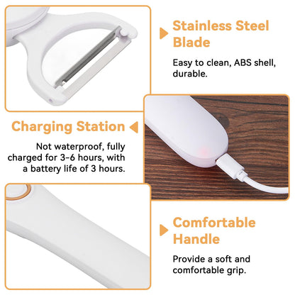 Electric Potato Peeler, Handheld Vegetable Peeler Set with 3 Interchangeable Blade Heads USB Rechargeable Veggie Fruit Peeler for Pears, Carrots, Cucumber