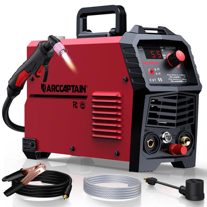 ARCCAPTAIN 55A Plasma Cutter, Non-Touch Pilot Arc High-Frequency Plasma Cutting Machine + ARCCAPTAIN Large View 3.94" x 3.66" True Color Auto Darkening Welding Helmet with Light