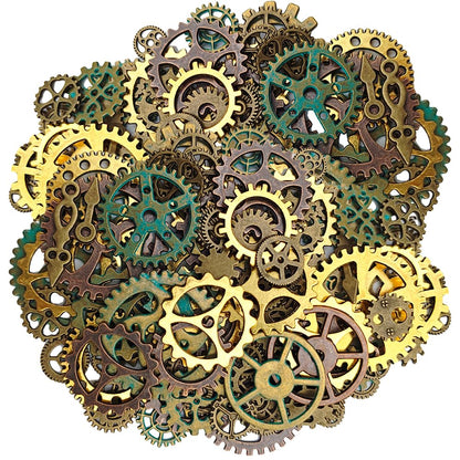 Antique Metal Steampunk Gears Charms Pendant Bulk Mix Steampunk Wheel Alloy Gear 200 Gram about 260 Pieces Different Size 4 Color Antique Metal Free of Rough Edges for Crafting Jewelry Making