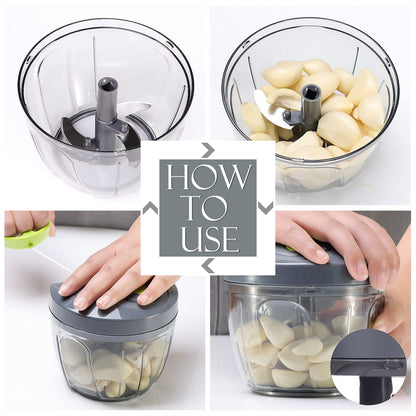 Ourokhome Manual Food Processor Vegetable Chopper, Portable Hand Pull String Garlic Mincer Onion Cutter for Veggies, Ginger, Fruits, Nuts, Herbs, etc., 650ml, Grey