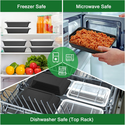Regine Switzerland 32 oz Meal Prep Containers - 50 Pack Reusable, Leakproof, Microwave & Dishwasher Safe | Black