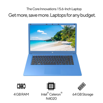 Core Innovations 15.6″ Full HD Laptop – Intel Celeron N4020, 4 GB RAM, 64 GB SSD, Windows 11, Dual USB, Mini HDMI, Lightweight & Budget-Friendly - Blue