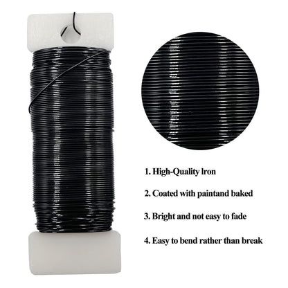 Honigo 26 Gauge Black Metal Floral Wire, 76 Yards/70 Meters,for Christmas Wreaths,Tree Decoration,Flower Arrangement,Craft Wire,Flower Wire,Garden Wires,Flowers Bouquet Accessories,Jewelry Wires DIY