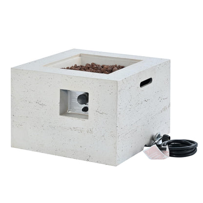GDFStudio MgO Lightweight Square Propane Fire Pit Table, 40000 BTU Outdoor Propane Fire Pit with Steel Burner, Adjustable Flame Control, Lava Rocks & Rain Cover, Patio Backyard Deck Poolside, Beige