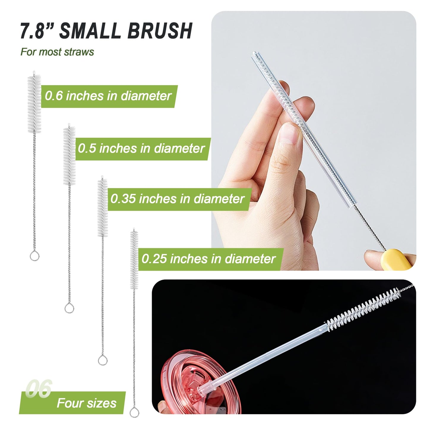 9Pcs Bottle Cleaning Brush Set with Long Handle, Nylon Tube Brush Cup Cleaner, Straw Brushes for Washing Narrow Neck Water Bottle Pipes Kettle Spout Cleaning