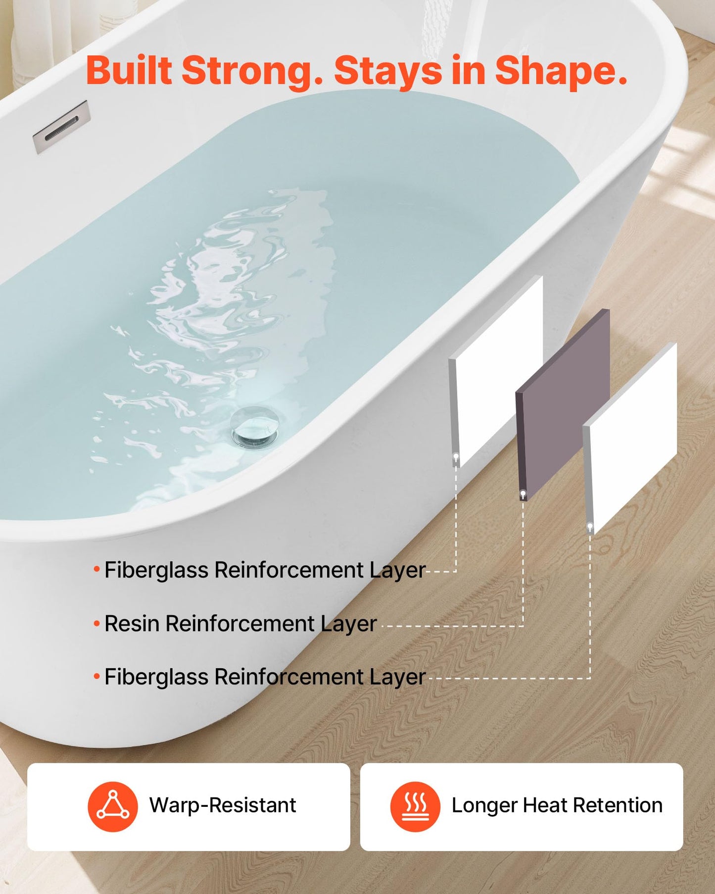 VEVOR Acrylic Freestanding Bathtub, 59 Inch Contemporary Soaking White Tub with Brushed Nickel Overflow and Drain, Elegant Oval Shape Stand Alone Soaker Tub for Modern Bathroom or Remodel Projects