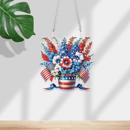 JISHSHAY Diamond Painting Hanging American Flag Diamond Art Pendant Vase Gem Art Wind Chimes Flower Gem Painting Hanging Pendant Mosaic Kits for Adults Windchimes Embroidery Kit Suncatchers
