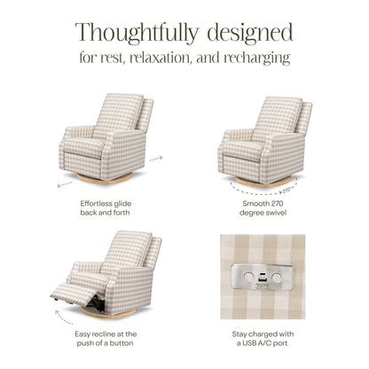 Namesake Crewe Glider Recliner Nursery Chair - GREENGUARD Gold & Certi-PUR US Certified Rocker Recliner - Glider Rocking Chair for Nursery & Living Room - Electronic, 270° Swivel, Tan Gingham