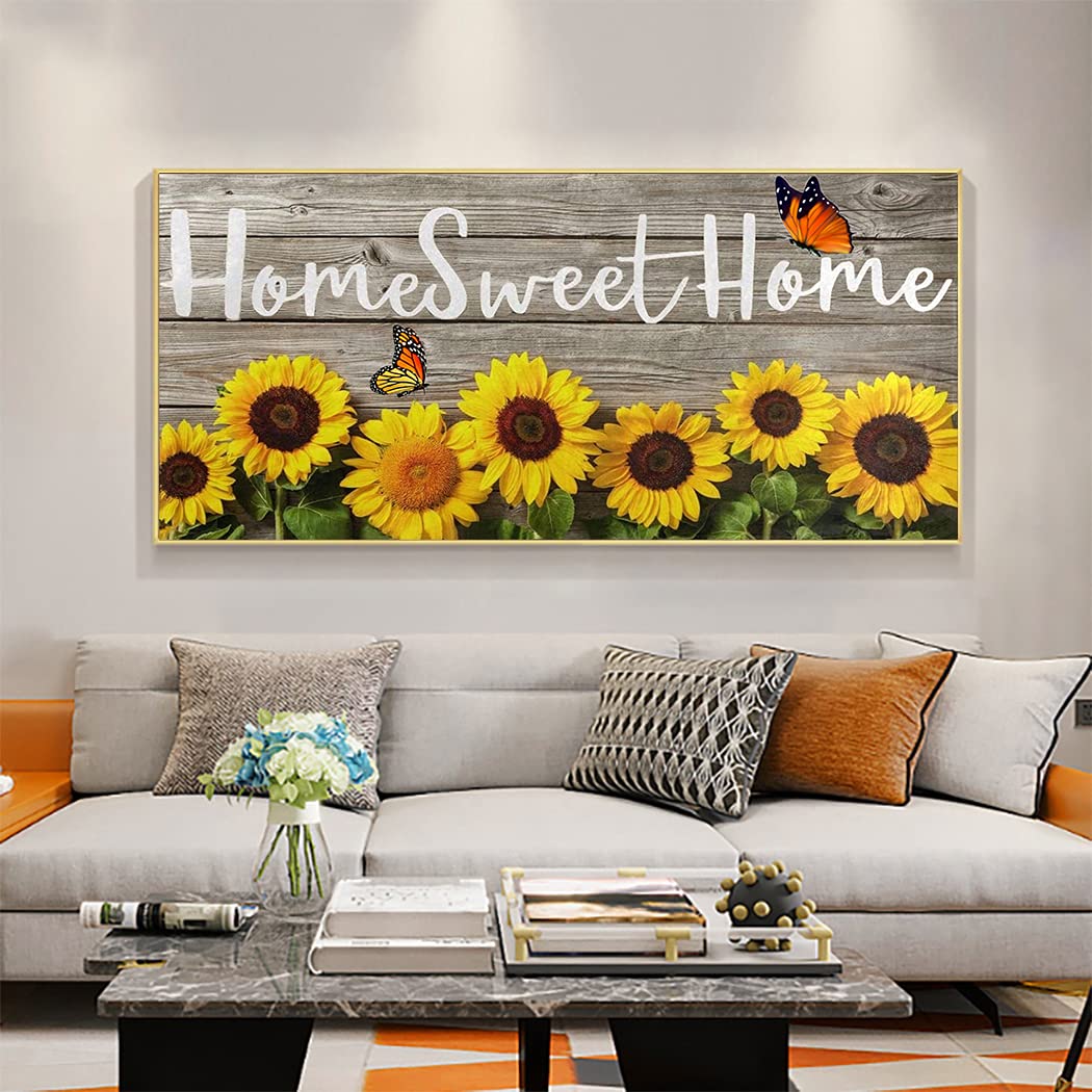 UB 5D Diamond Painting Kits for Adults Large Diamond Art Home DIY Full Drill Embroidery Retro Word Wall Crafts for Living Room Decor Home Sweet Home and Sunflower 14 x 28 in