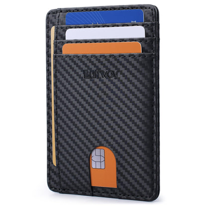 Buffway Slim Minimalist Front Pocket RFID Blocking Leather Wallets for Men and Women - Carbon Fiber Black