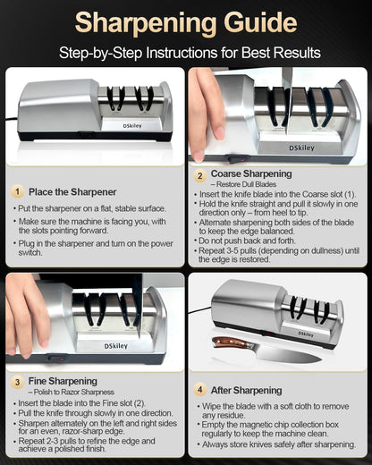 Electric Knife Sharpener for Kitchen – Professional 2-Stage 100% Diamond System with 20° Precision Angle, Fast Sharpening to Restore & Polish Chef Knives (2-Stage Silver)