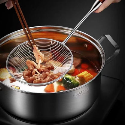 Zmeni Spider Strainer Skimmer Spoon - 5.4 Inch Stainless Steel Mesh & Wooden Handle - for Deep Frying, Pasta, Stir Fry, Hot Pot, Tempura - Easy Drain Kitchen Utensil