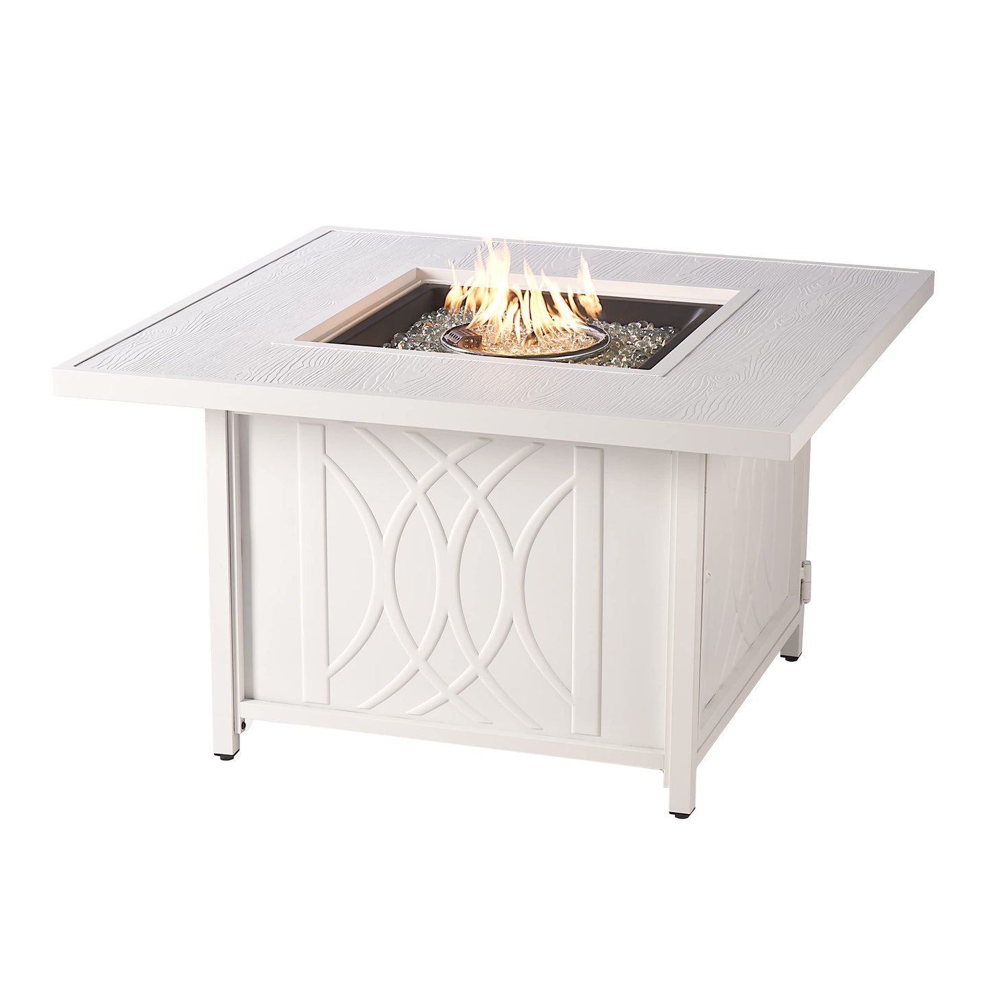 Oakland Living Square 42 in. x 42 in. Aluminum Propane Fire Pit Table with Glass Beads, Two Covers, Lid, 57,000 BTUs in White Finish