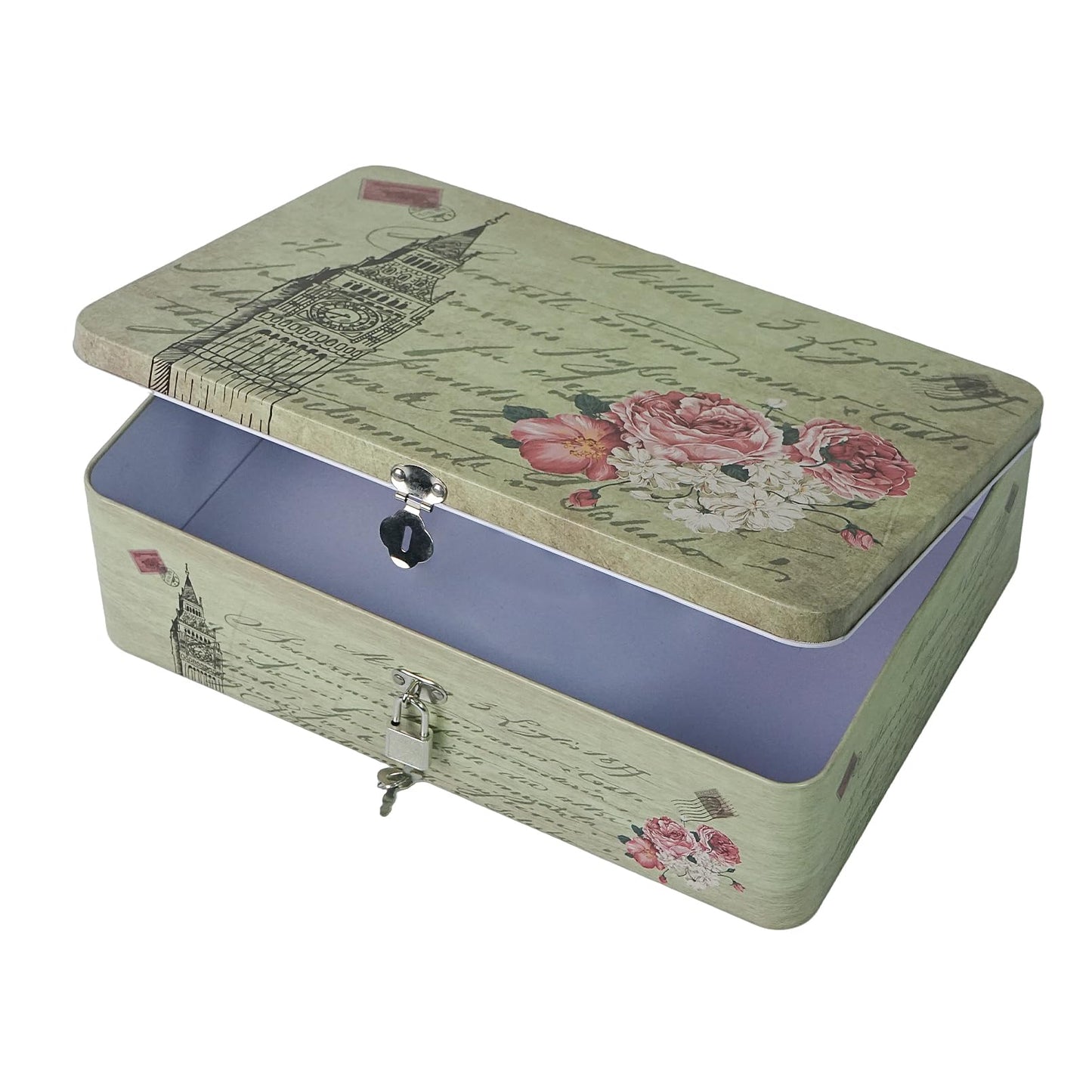 DreamsEden Seed Storage Box with Lock and Key, Metal Seed Organizer for Garden Packets, Waterproof Seed Saver Container, Rustic Decorative Box for Tea Sewing Letters, Gift for Gardeners Homesteaders