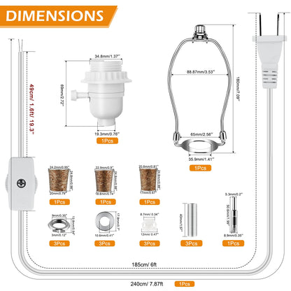 Make a Lamp or Rewire Kit,DIY Bottle Lamp Wiring Kit Includes 3-Way Light Socket,Electric Cord,Glass Drill Bit,Bottle Corks etc.,Bottle Lamp Design&Repair (Full Set Wiring Kit)