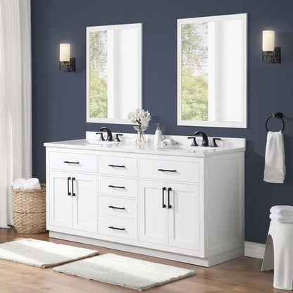 OVE Decors Athea 72" Double Undermount Sink Bathroom Vanity with Cultured Marble Countertop, Backsplash, Power Bar, in Almond Latte Finish