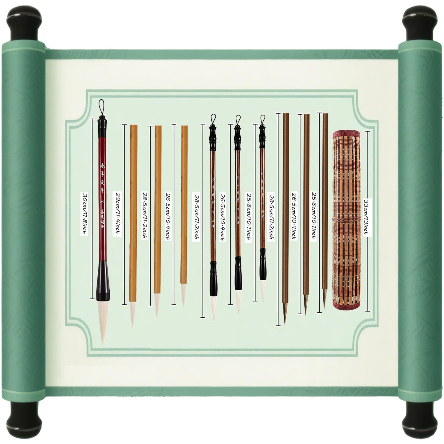 TIUSUTA 10-Piece Chinese Calligraphy Brush Set - Premium Writing Brushes for Beginners & Artists - with Roll-up Bamboo Brush Holder,Chinese Painting Brushes Set Flower Bird Line-Drawing Brushes