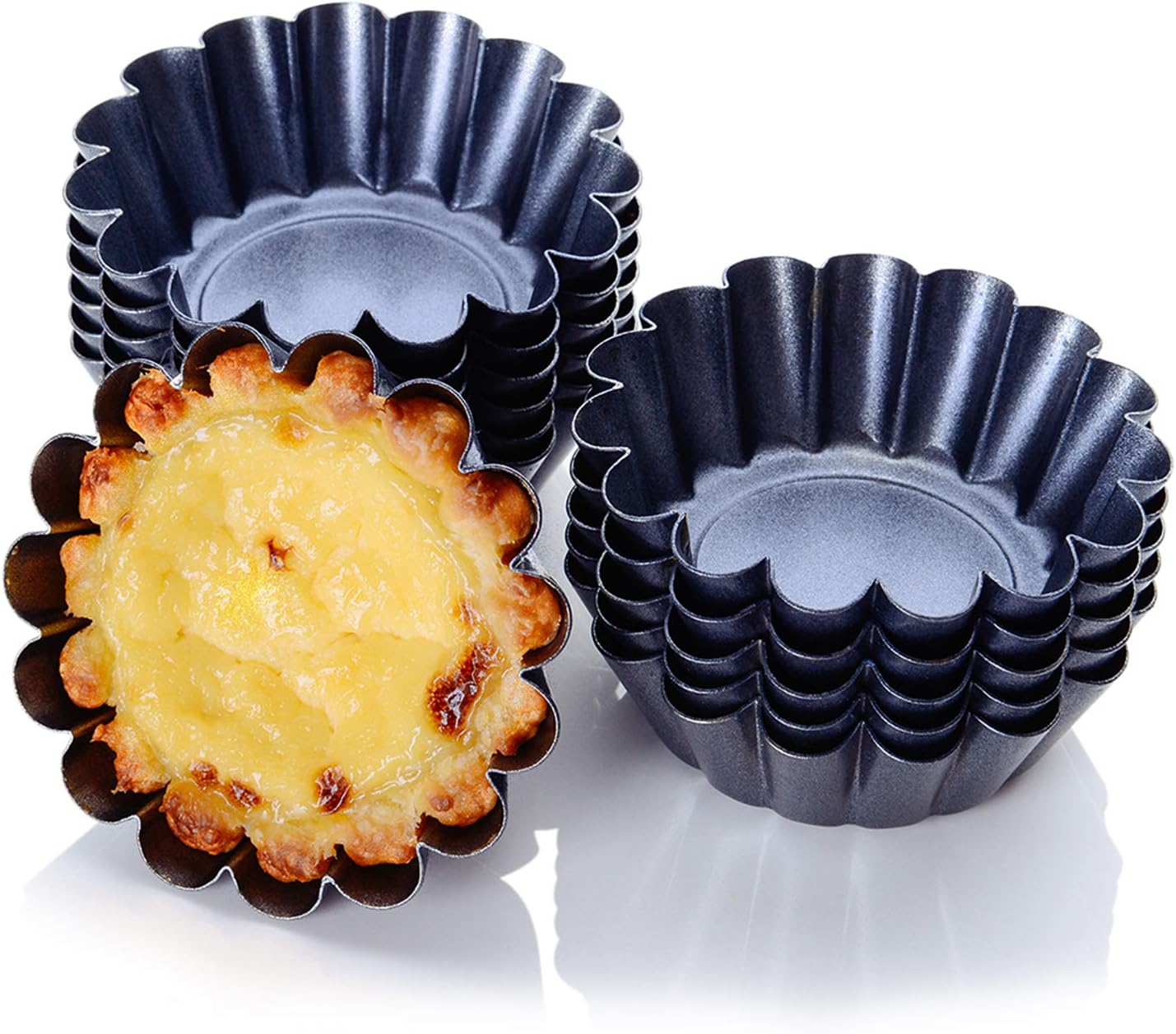 Cozynest 12PCS Mini Egg Tart Molds, Steel Baking Cups for Muffin Cake, 2.5 Inch Gray Pie Pans