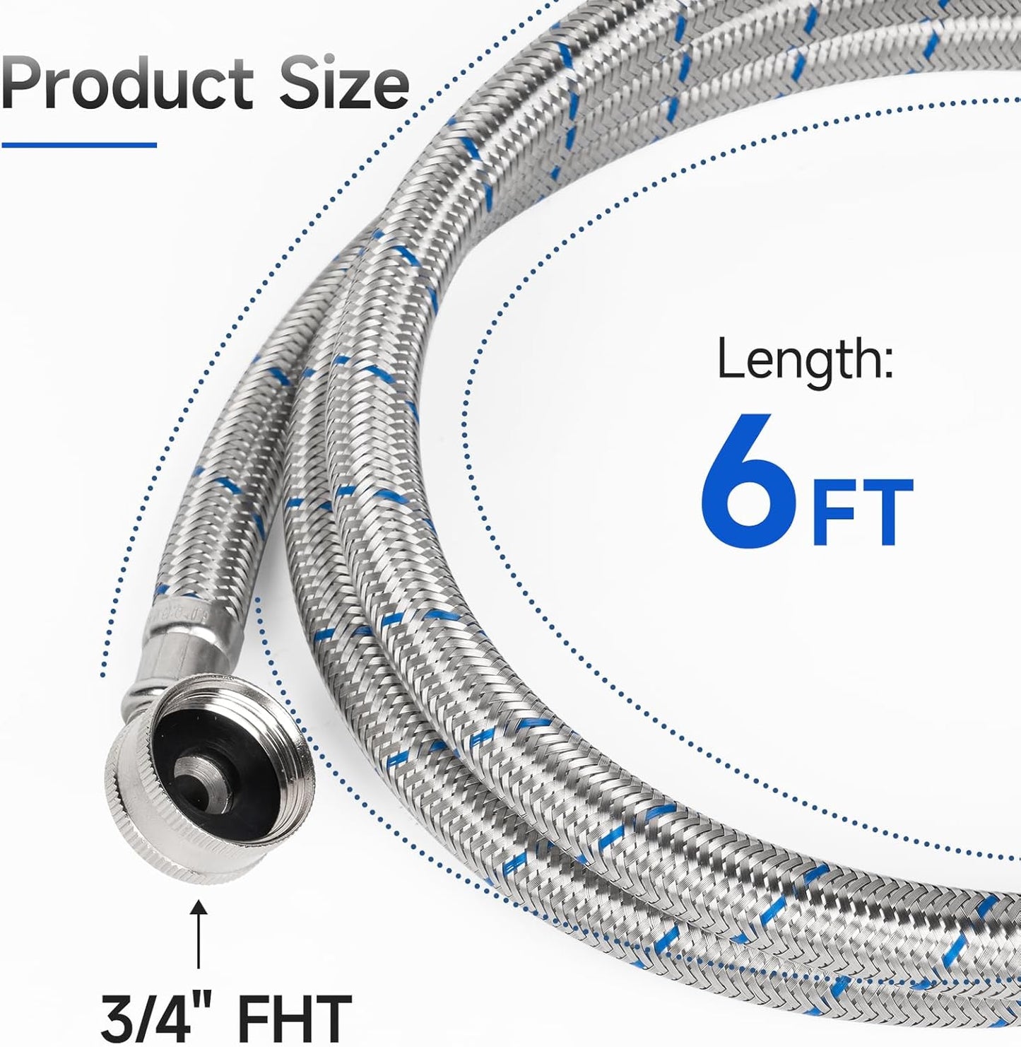 JUWO 6 FT Washing Machine Hoses with 90 Degree Elbow, 3/4" FHT Stainless Steel Washer Hoses for Water Supply, Red & Blue