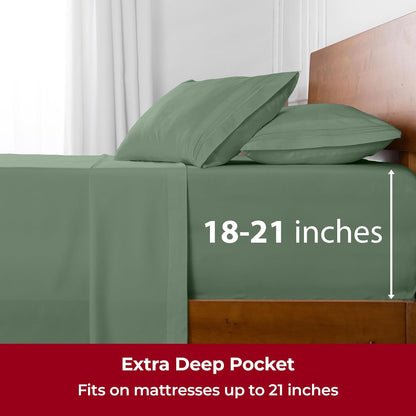 Mellanni Extra Deep Full Sheets - Hotel Luxury Ultra Soft Cooling Bedding | 4 PC Set in Sage
