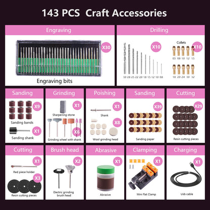 Cordless Resin Polishing Kit,Electric Resin Drill for Resin Casting Molds,Resin Tool with Mini Vice&143 Pcs Accessories,Resin Sander&Polishing Kit for Drilling,Carving,Polishing,Jewelry Making