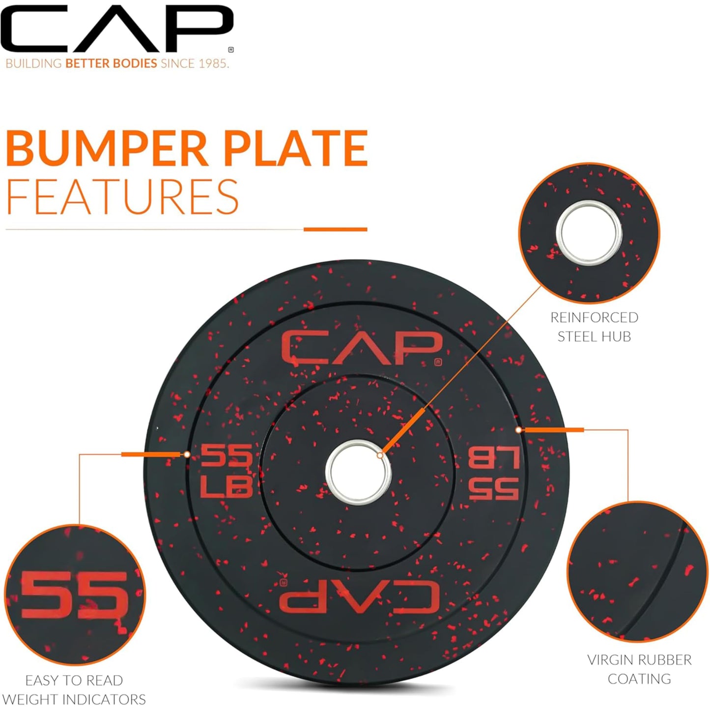 CAP Barbell 370 lb Economy - Speckled Olympic Plate Set with Traditional Plate Rack & Barbell Storage | 6 Weight Posts + 4 Barbell Holders
