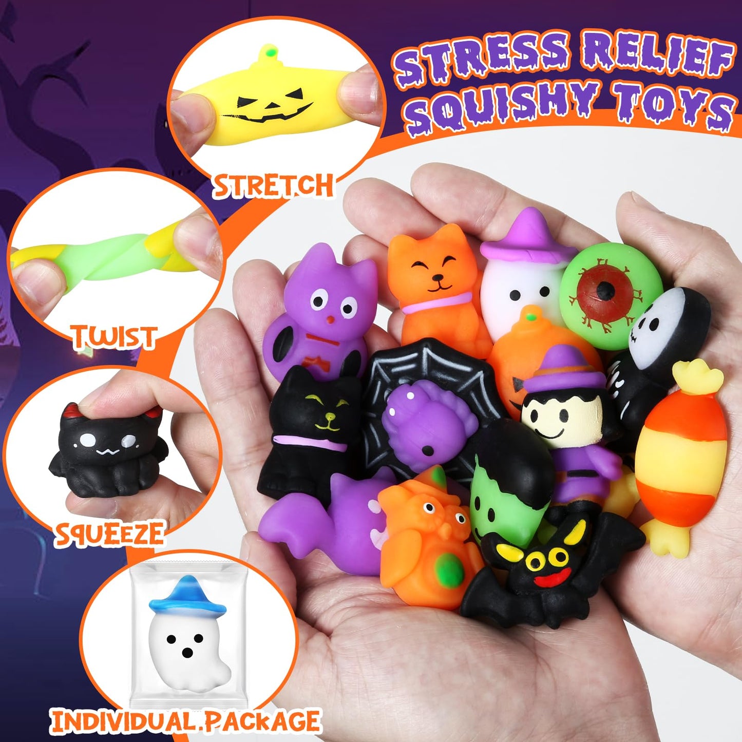 AuroTops 24 PCS Halloween Squishy Toys for Kids Halloween Party Favors Classies Character Squeeze Toys for Trick or Treat Gifts Bulk,Goodie Bags Stuffers for Kids Treat Bags Gifts Classroom Rewards