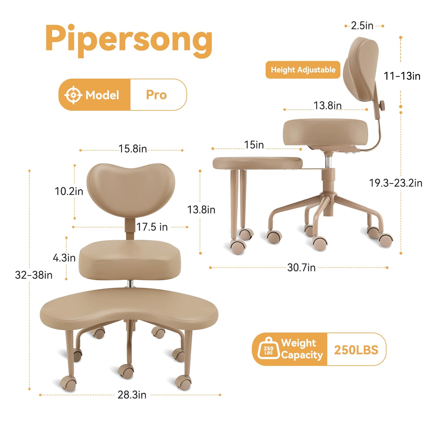 Pipersong Meditation Cross Legged Chair PRO, ADHD Chair with Height Adjustable Backrest, Criss Cross Desk Use with Footrest and Wheels for Home Office, Flexible Design for Fidgety Sitters, Black