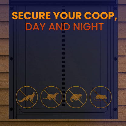Anti-Pinch, 5-Year Wireless Automatic Chicken Coop Door Solar Powered LCD Display, Timer & Light Sensor All-Weather
