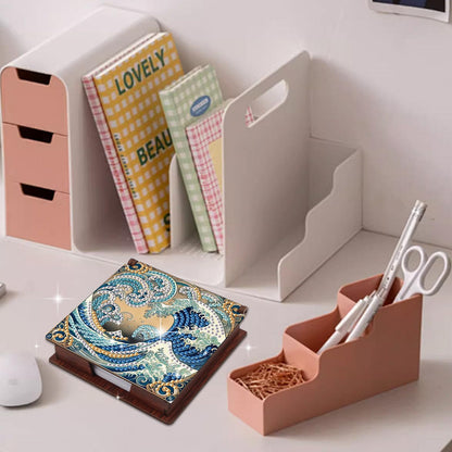JISHSHAY Diamond Painting Note Box Sea Wave Diamond Art Sticky Note Holder Gem Art Notecard Box Gem Painting Mosaic Kits for Adults Embroidery Kit Memo Pad Holder, Contains 160 Sheets of Paper